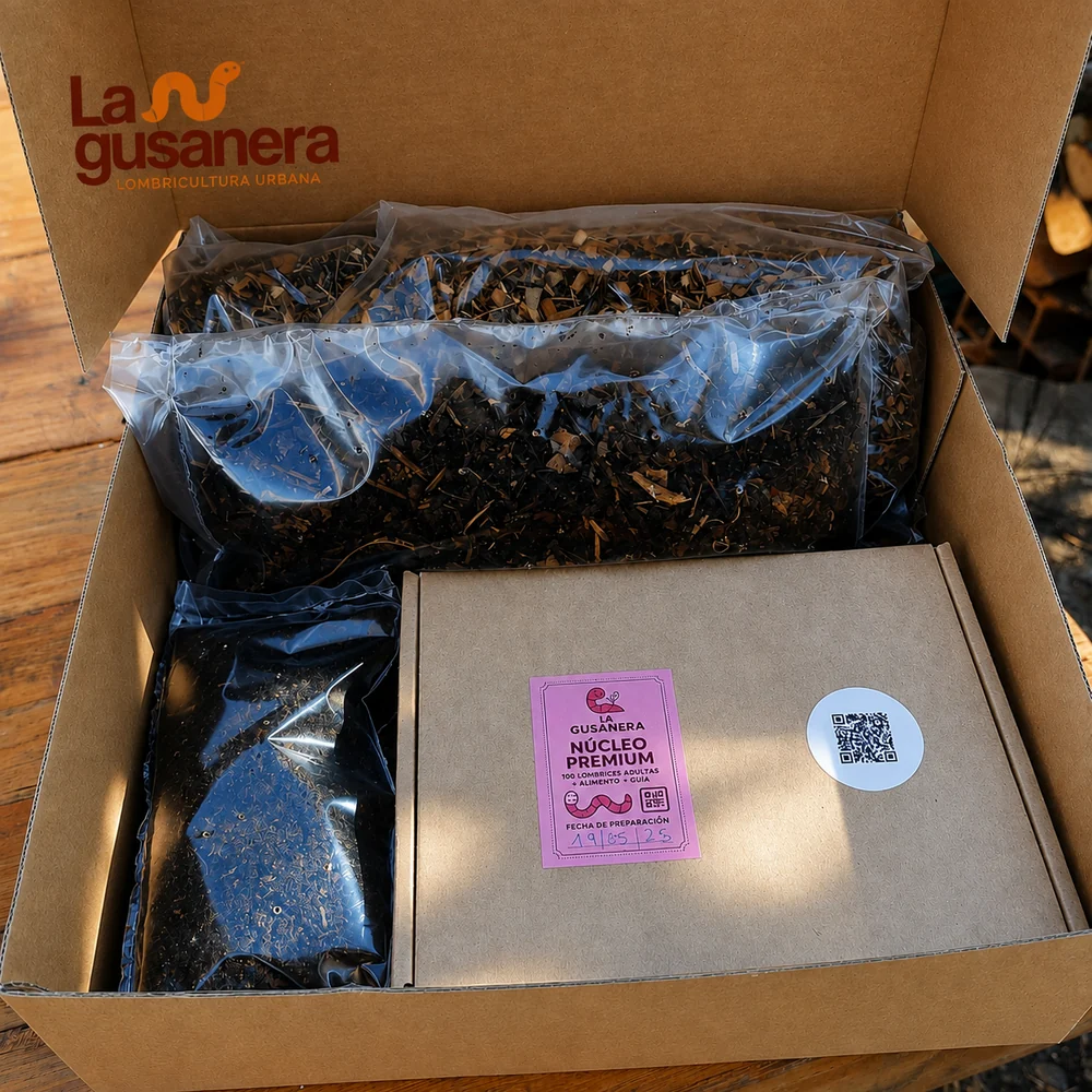 Núcleo de cría en su caja con etiqueta Núcleo Premium y QR